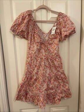 NWT Adorable Floral Ruffled Mini Dress - Pink & Cream